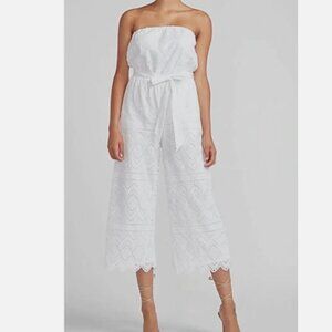Express White Sleeveless Jumpsuit Eyelet Cotton Wide Leg - Resort White Romper